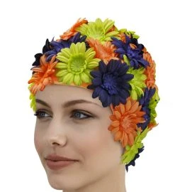 Bonnet De Bain POLYESTER RETRO CAP FLEURS ORANGE FASHY